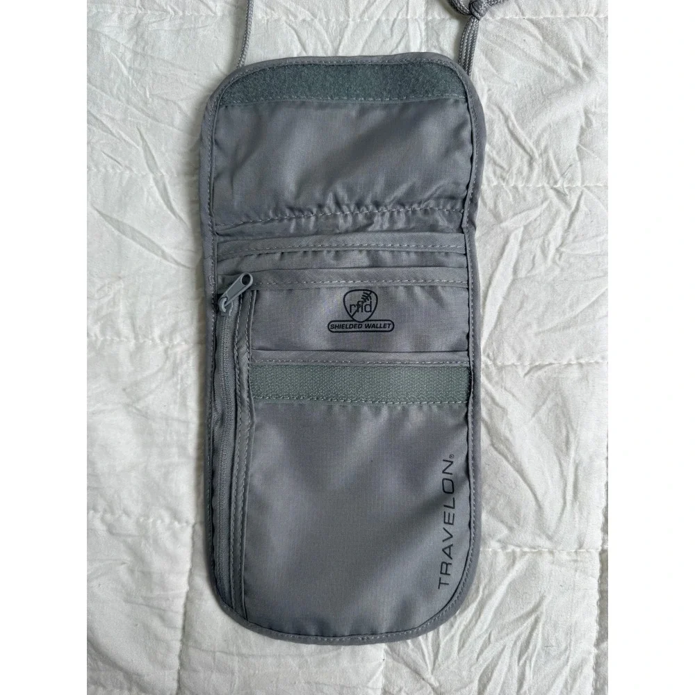 Travelon RFID Blocking Neck Wallet Grey Nylon Anti-Theft Travel Pouch Passport - Picture 5 of 9